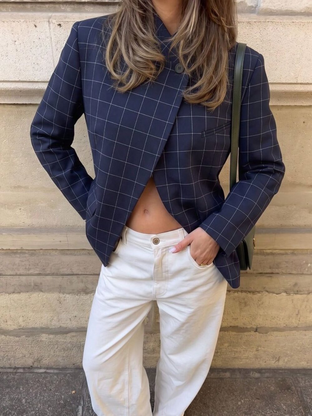 Blue Casual Women's Plaid Single-Breasted Long-Sleeved Jacket